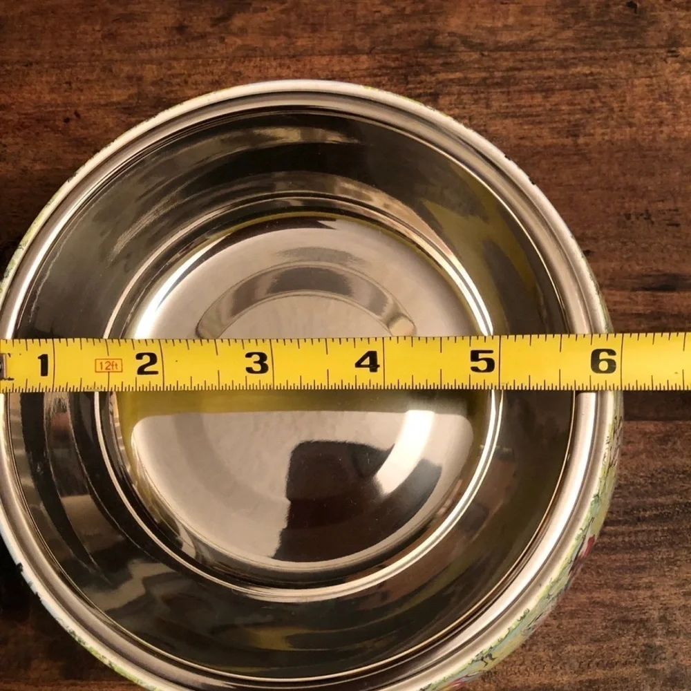 NWT Bamboo Fiber Dog Bowl w/ Stainless Bowl, Non Skid, Peace Love Treats Design